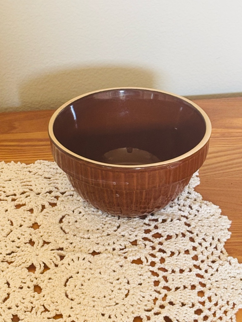 Retro Over and Back Brown Glazed Ceramic Serving Bowl